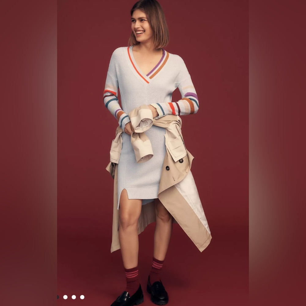 Daily Practice by Anthropologie Stripe-Sleeve Mini Jumper Dress SIZE S